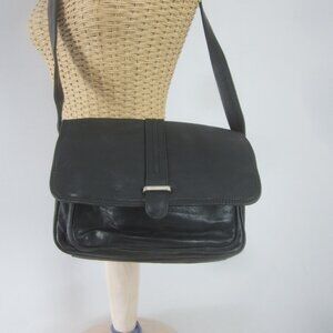 Vtg Shafmaster Leather Co Green Fields Black Crossbody Shoulder Bag Soft 90s